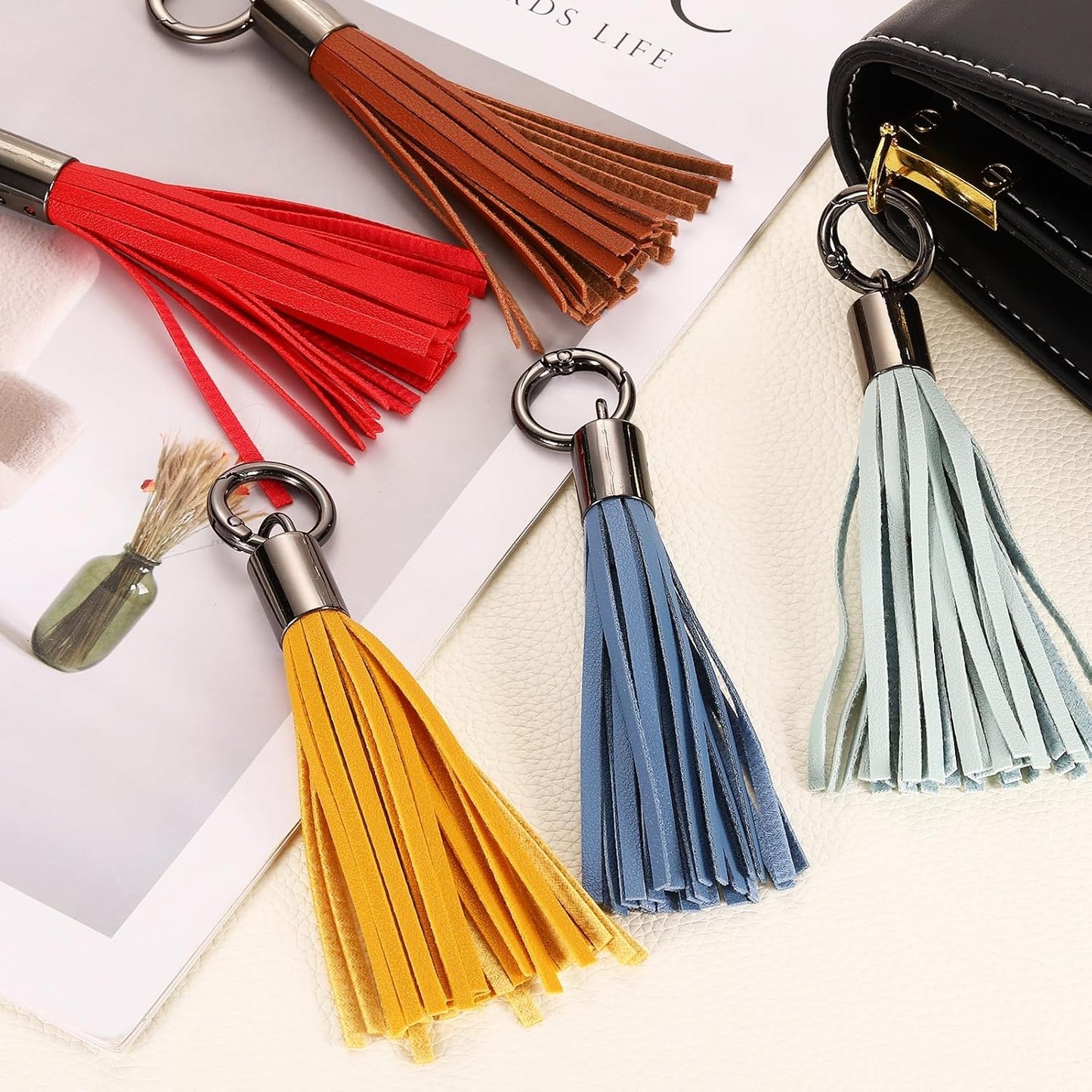 Leather Keychain Tassels, Women Tassel Bag Charm for Handbag Purse DIY Craft Making