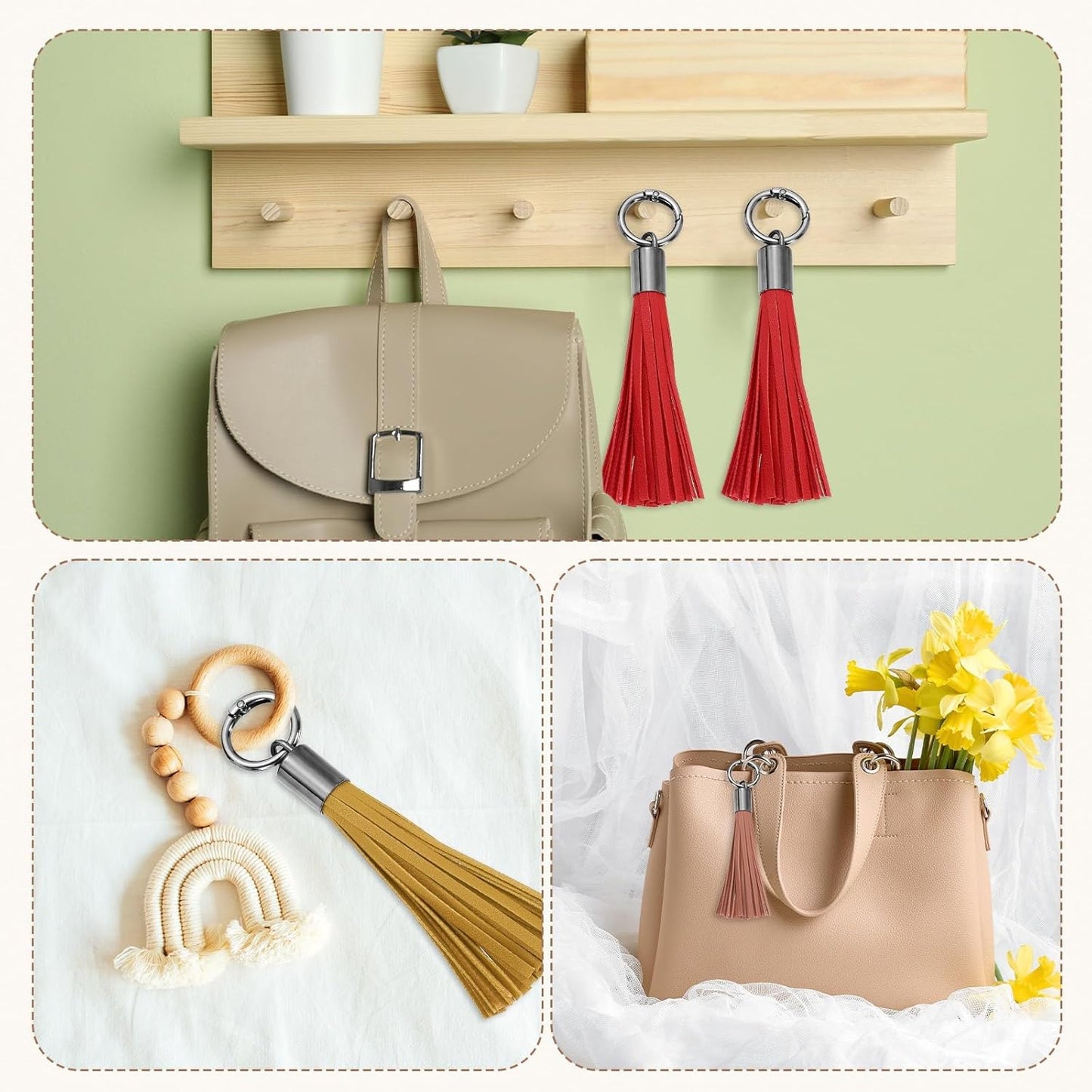 Leather Keychain Tassels, Women Tassel Bag Charm for Handbag Purse DIY Craft Making
