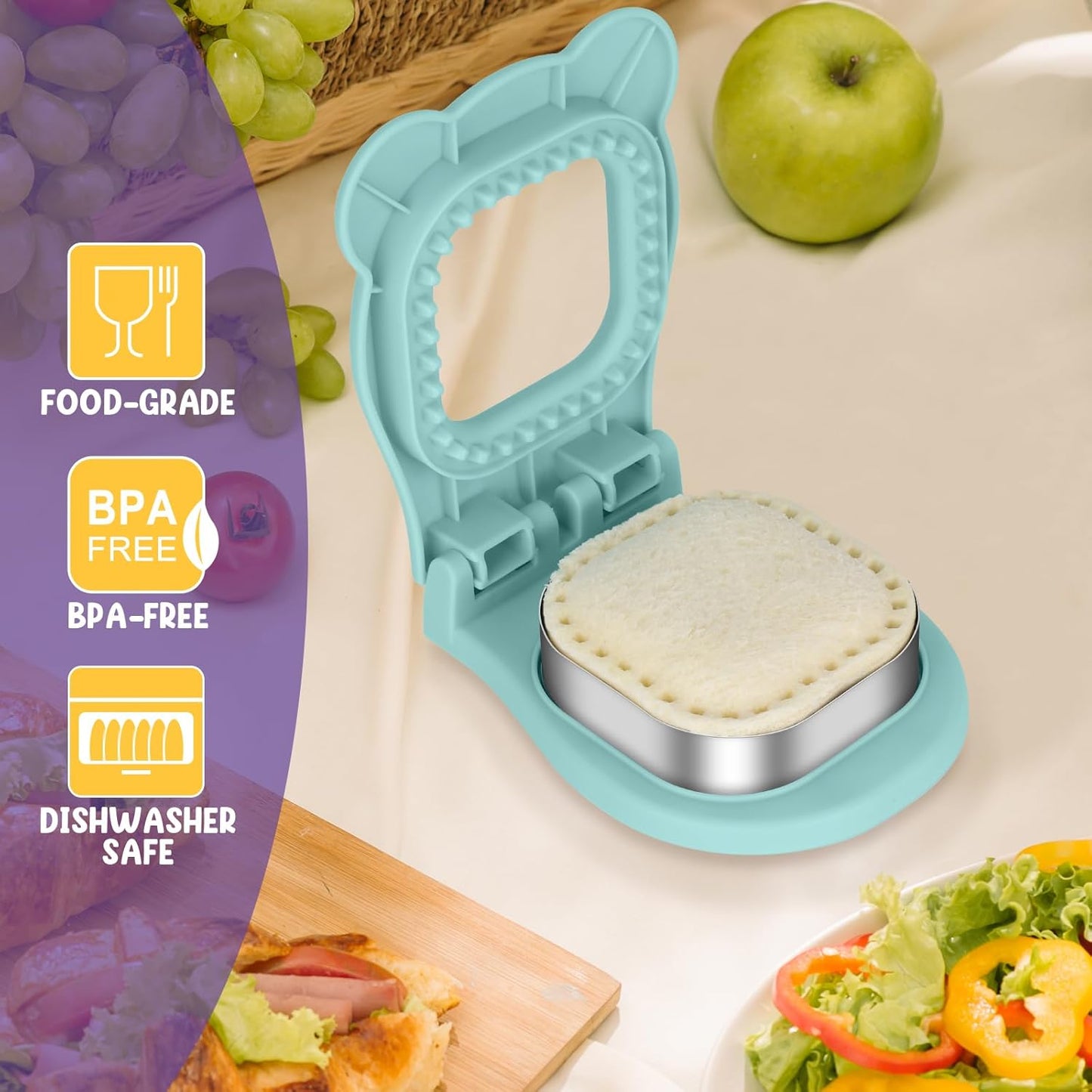 Uncrustable Sandwich Cutter Maker – Sandwich Sealer and Cutter for Lunchbox and Breakfast, Square Shape, Light Blue