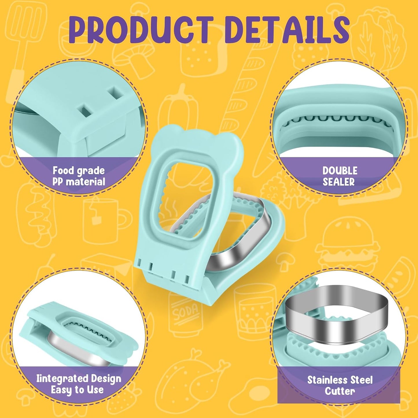 Uncrustable Sandwich Cutter Maker – Sandwich Sealer and Cutter for Lunchbox and Breakfast, Square Shape, Light Blue