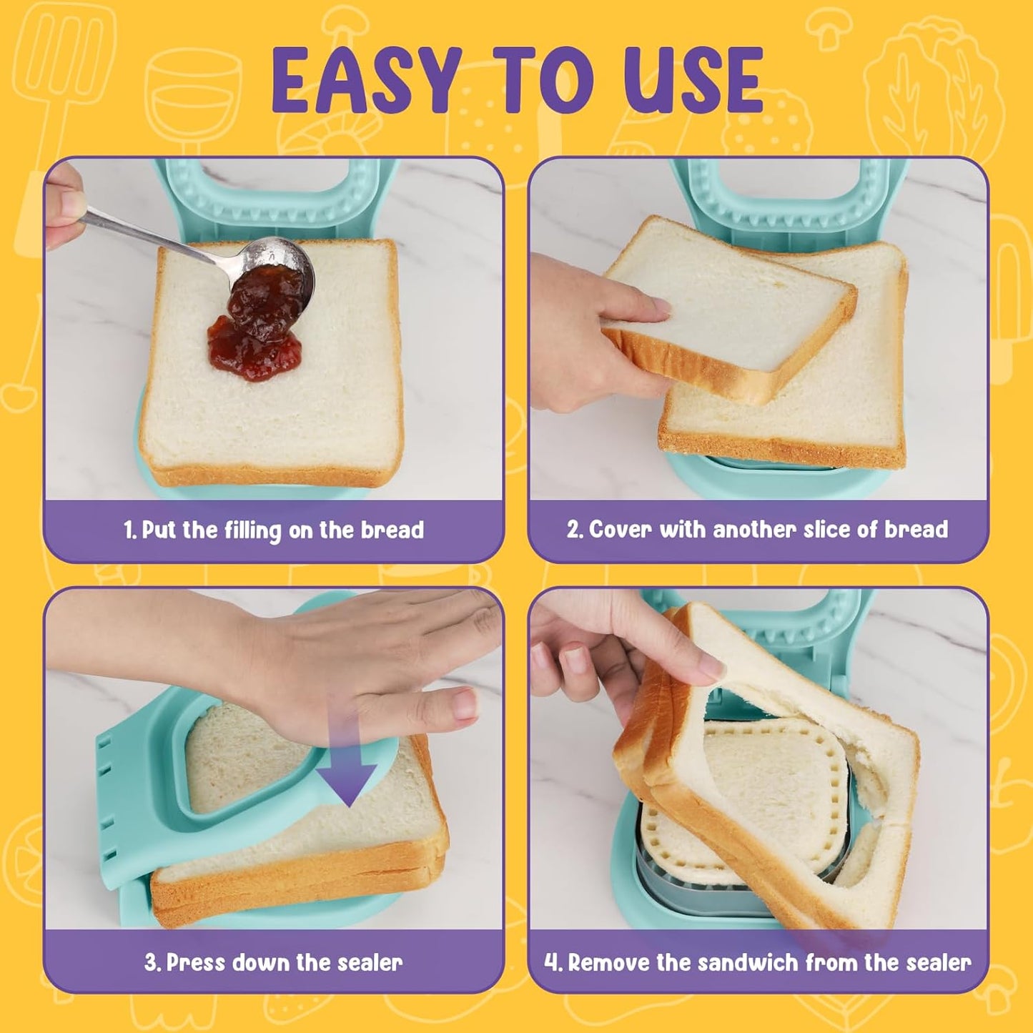 Uncrustable Sandwich Cutter Maker – Sandwich Sealer and Cutter for Lunchbox and Breakfast, Square Shape, Light Blue