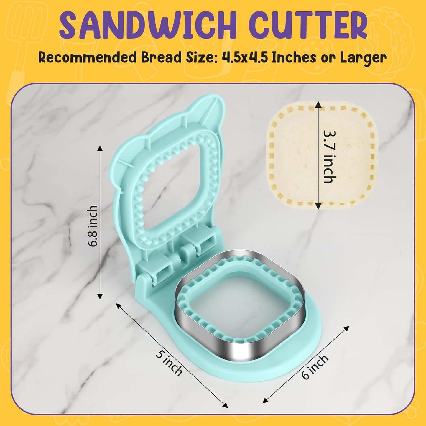 Uncrustable Sandwich Cutter Maker – Sandwich Sealer and Cutter for Lunchbox and Breakfast, Square Shape, Light Blue
