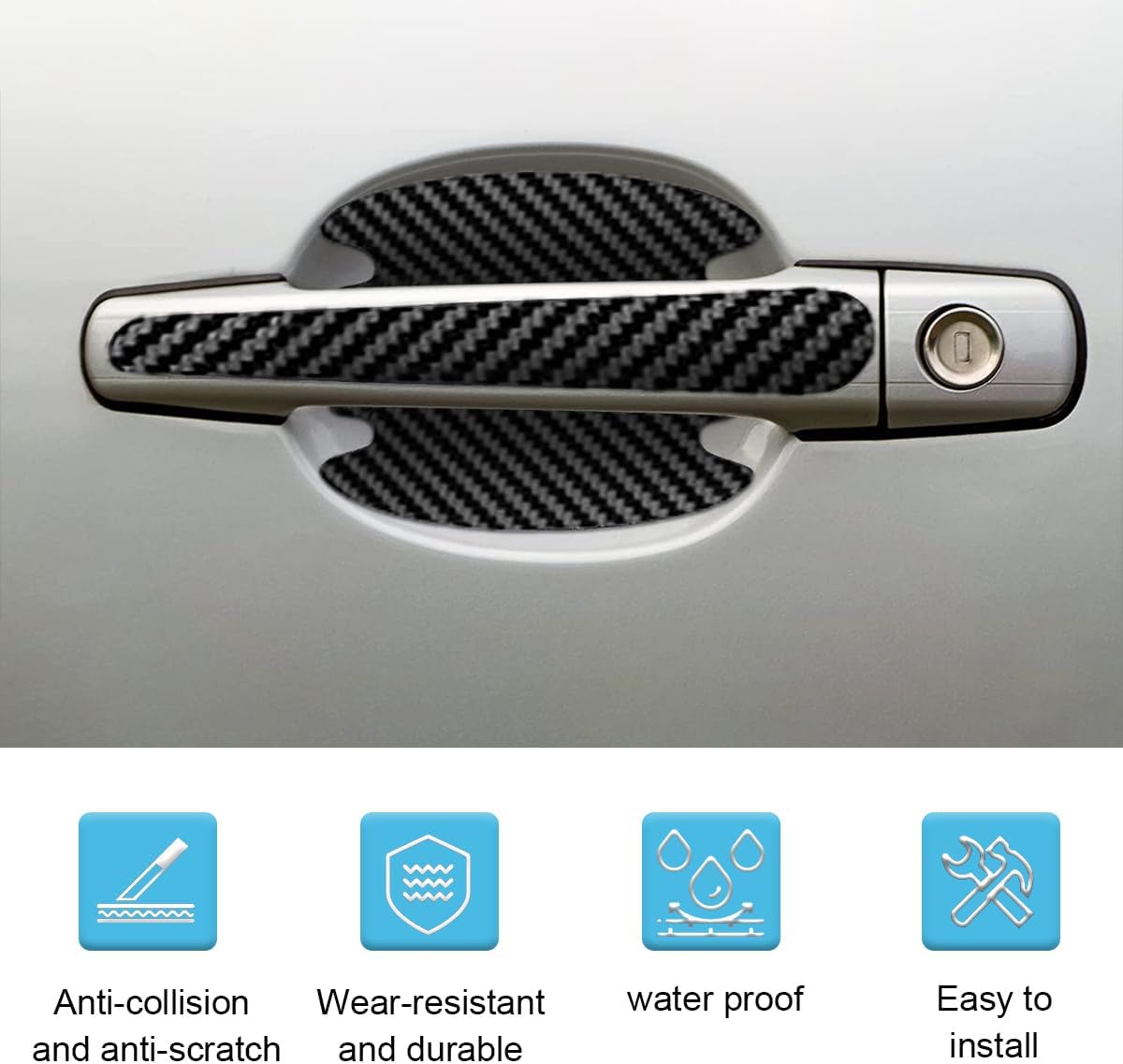 8PCS Car Door Handle Scratch Protectors, Carbon Fiber Car Door Handle Bowl Sticker, Universal Auto Doors Handles Paint Guard Cover, Doors Handles Cup Protective Film for Cars (Black)