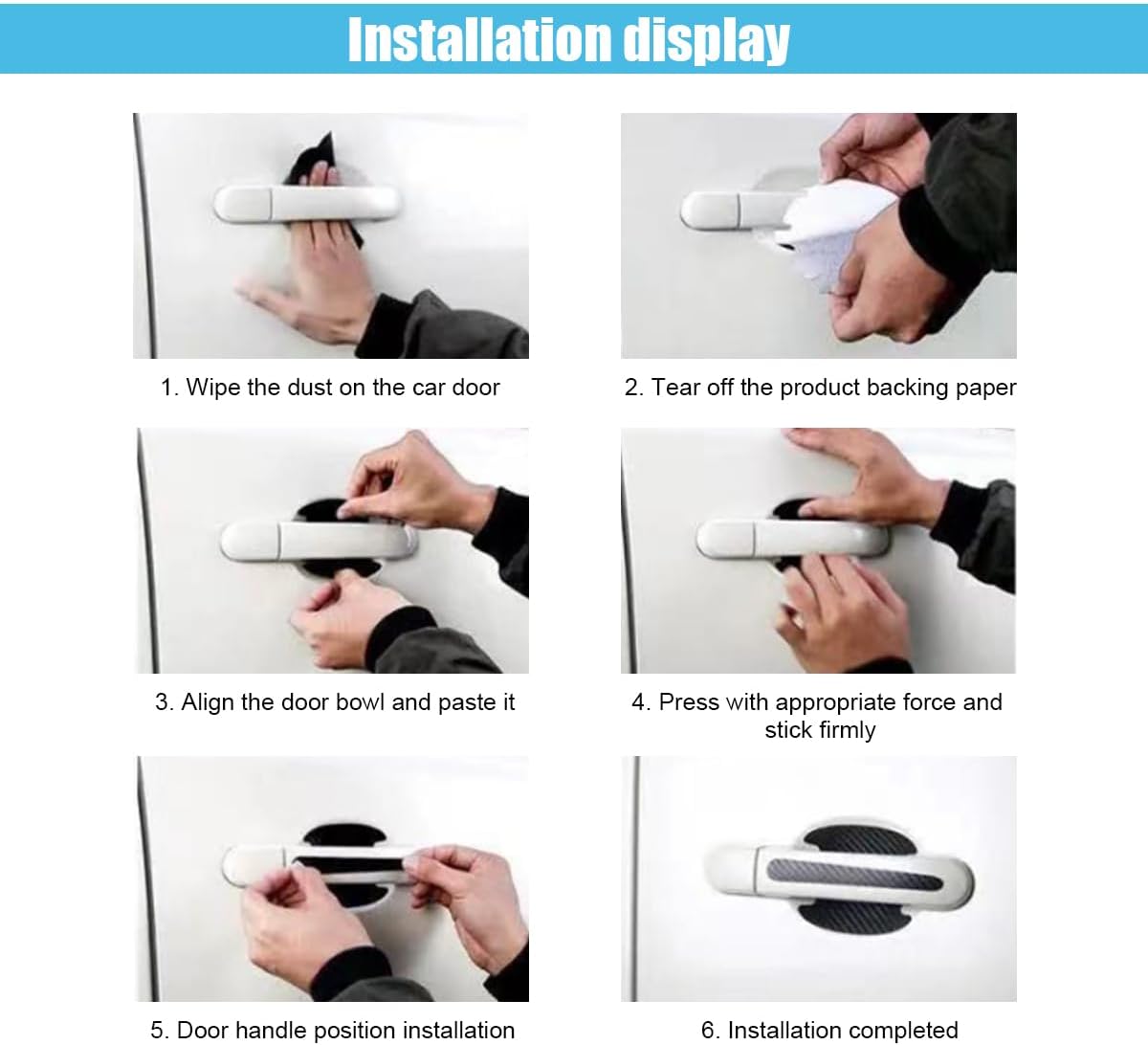 8PCS Car Door Handle Scratch Protectors, Carbon Fiber Car Door Handle Bowl Sticker, Universal Auto Doors Handles Paint Guard Cover, Doors Handles Cup Protective Film for Cars (Black)
