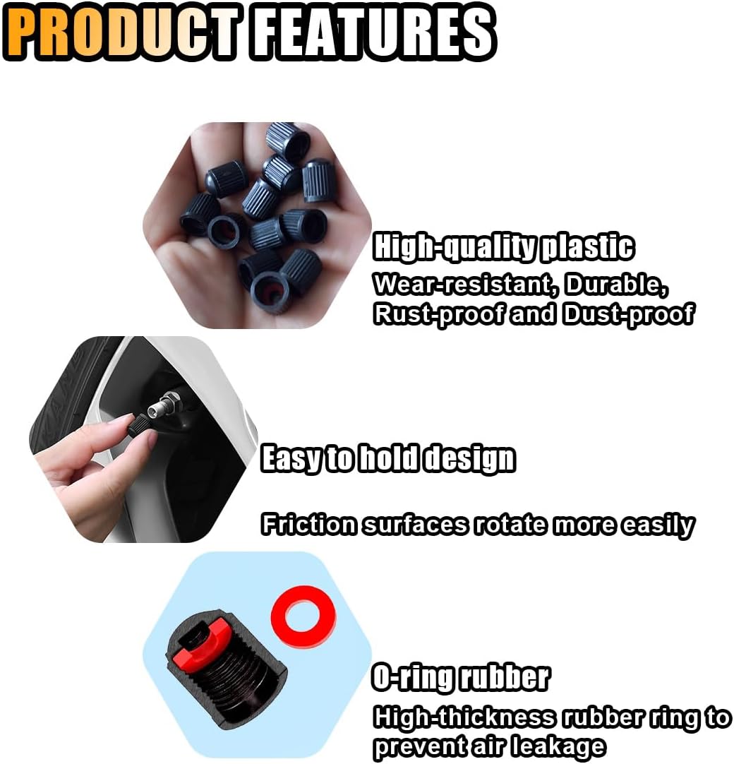 25PCS Tire Valve Stem Caps, Airtight Seal Stem Covers with O Rubber Ring, Car Tire Valve Dustproof Caps, Plastic Valve Stem Caps, Universal Accessories for Car SUV Bicycle Truck