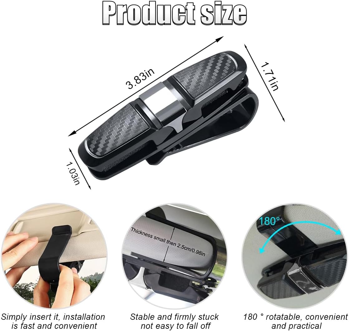 2PCS Glasses Holders for Car Sun Visor, Glasses Clip Organizer, Sunglasses Eyeglasses Mount with Ticket Card, Car Sun Visor Double-Ends Clip, 180 Degree Rotational Car Glasses Holder