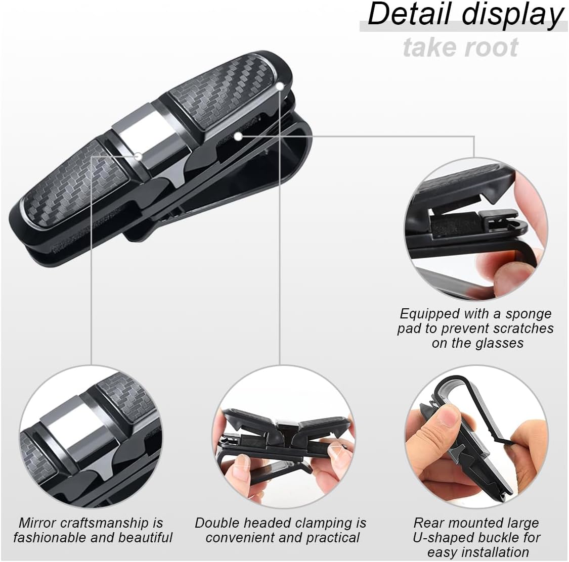 2PCS Glasses Holders for Car Sun Visor, Glasses Clip Organizer, Sunglasses Eyeglasses Mount with Ticket Card, Car Sun Visor Double-Ends Clip, 180 Degree Rotational Car Glasses Holder