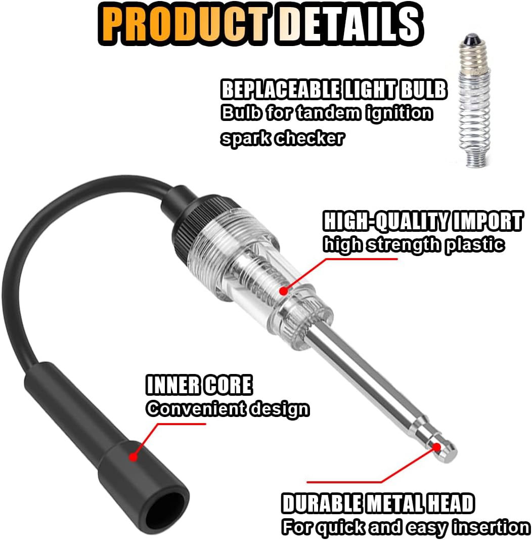 Inline Spark Plug Tester, Straight Boot Ignition Coil Tester Light, Car Small Engine Spark Tester, Armature Diagnostic Detector Tool for Car Lawnmower Internal External Engine (1 PC)