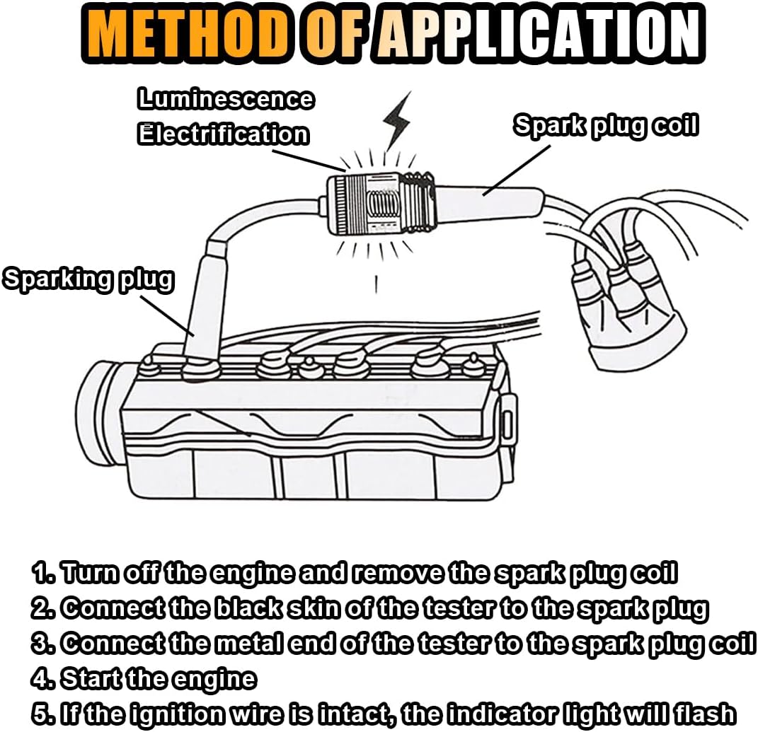Inline Spark Plug Tester, Straight Boot Ignition Coil Tester Light, Car Small Engine Spark Tester, Armature Diagnostic Detector Tool for Car Lawnmower Internal External Engine (1 PC)