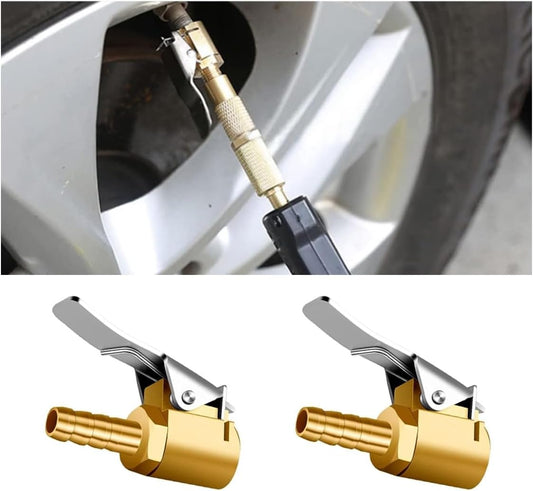 2PCS 1/4" Brass Locking Tire Air Chucks, Portable Barb Lock No Leakage Air Chuck Adapter, Locking Tire Inflator Nozzle Adapter Air Compressor Tire Chuck Hose End Repair (Barb Type)