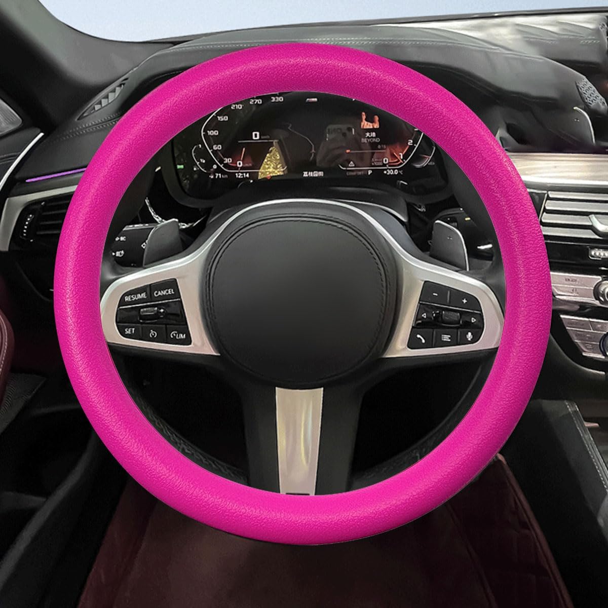 Car Steering Wheel Cover, Soft Odorless Silicone Steering Wheel Protector, Anti-Slip Auto Steering Wheel Cover Universal Fit 14 Inch, Vehicle Interior Accessories for Cars SUVs Trucks (Pink)
