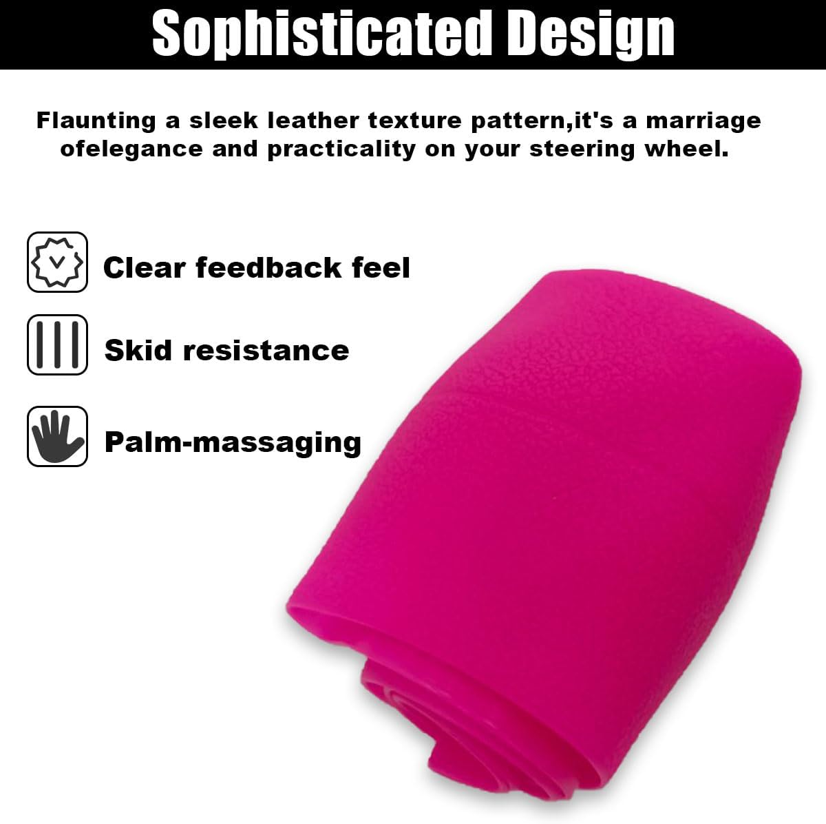 Car Steering Wheel Cover, Soft Odorless Silicone Steering Wheel Protector, Anti-Slip Auto Steering Wheel Cover Universal Fit 14 Inch, Vehicle Interior Accessories for Cars SUVs Trucks (Pink)