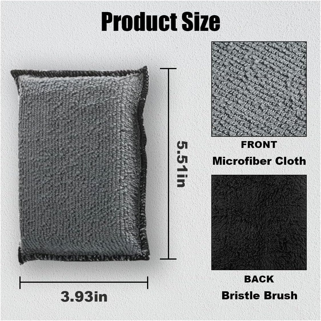 3PCS 5"×3" Car Interior Scrubbing Sponges, Microfiber Car Wash Sponges, Auto Detailing Scrub Pads, Interior Cleaning Sponges for Car Leather, Plastic, Vinyl, Upholstery (Gray Black)