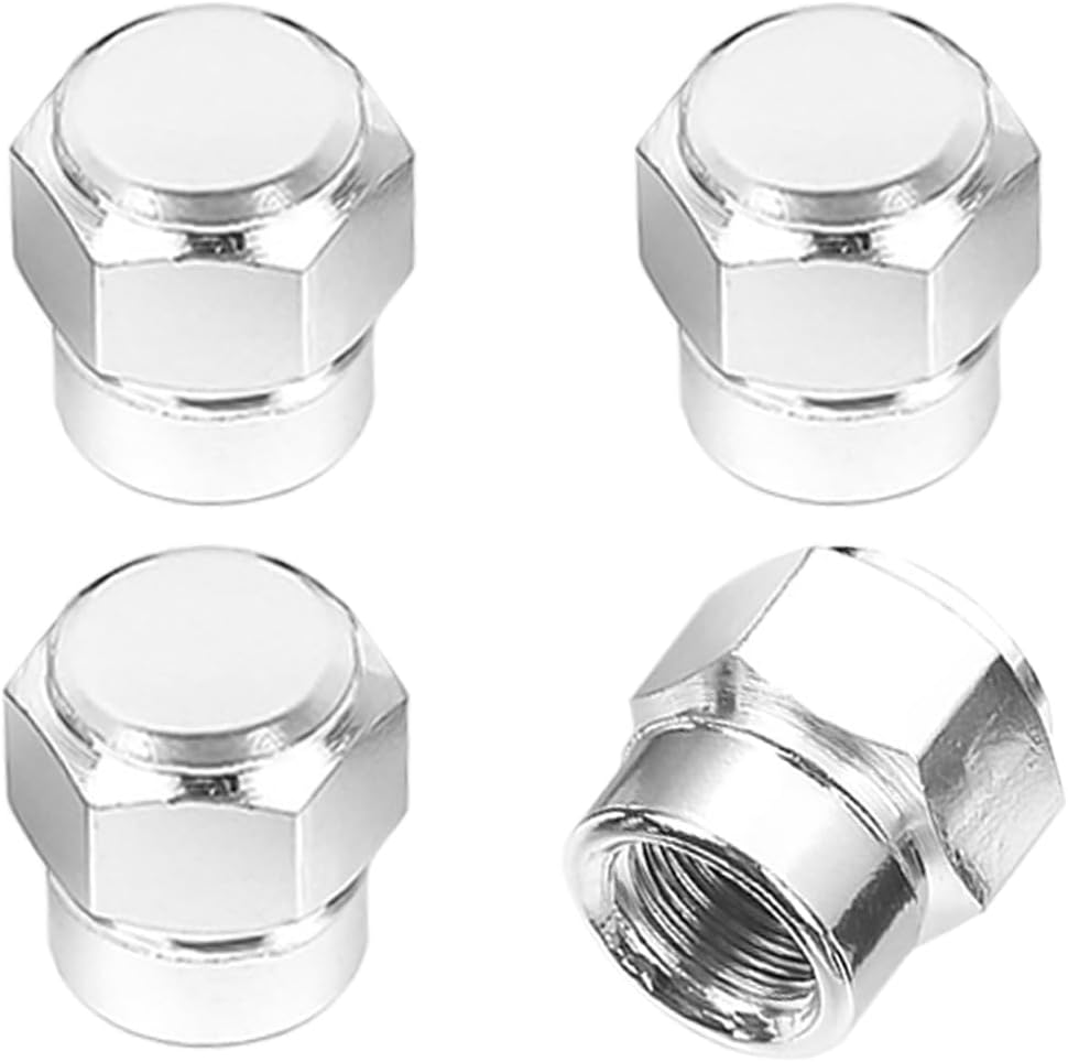 4PCS Car Tire Valve Stem Cap, Aluminum Car Hexagon Valve Cover, Leak-Proof Dustproof Car Tire Cap Cover, Automotive Accessories for Cars, Bicycles, SUVs, Motorcycles, Trucks (Silver)