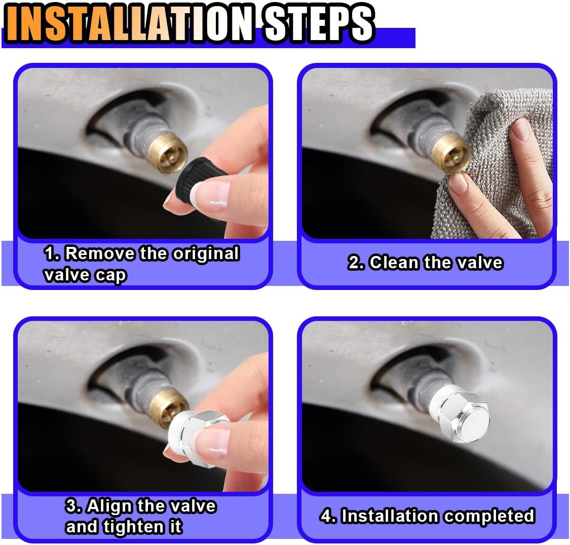 4PCS Car Tire Valve Stem Cap, Aluminum Car Hexagon Valve Cover, Leak-Proof Dustproof Car Tire Cap Cover, Automotive Accessories for Cars, Bicycles, SUVs, Motorcycles, Trucks (Silver)