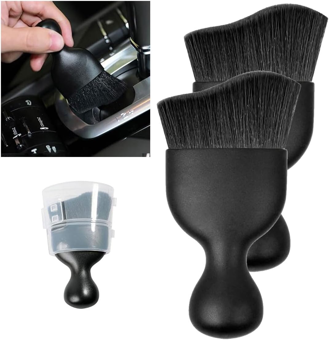Car Interior Detailing Brush - Curved Soft Bristle Cleaning Brush, Dust Collectors Car Interior Cleaning Tool for Car Dashboard Air Conditioner Vents Leather, No Scratches (Black/2PCS)