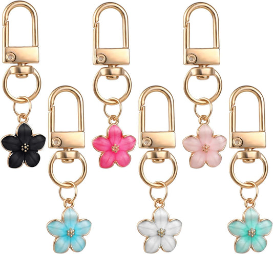 Cute Flower Keychain for Women, 6 Pcs Aesthetic Keychains Purse Charms Zipper Pull Charm Handbag Charms Bag Charms for Handbags Backpack Purse Accessories Car Keys Birthday Valentine Day Gifts