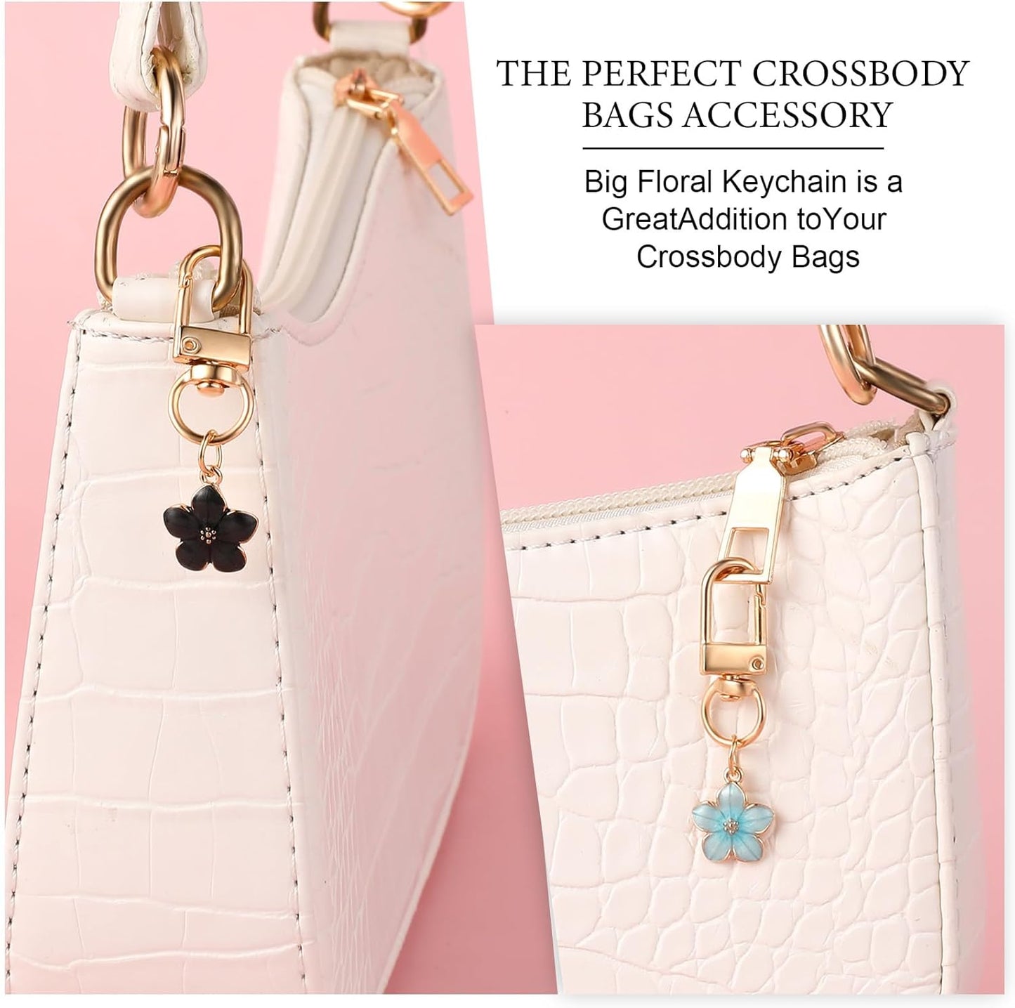 Cute Flower Keychain for Women, 6 Pcs Aesthetic Keychains Purse Charms Zipper Pull Charm Handbag Charms Bag Charms for Handbags Backpack Purse Accessories Car Keys Birthday Valentine Day Gifts
