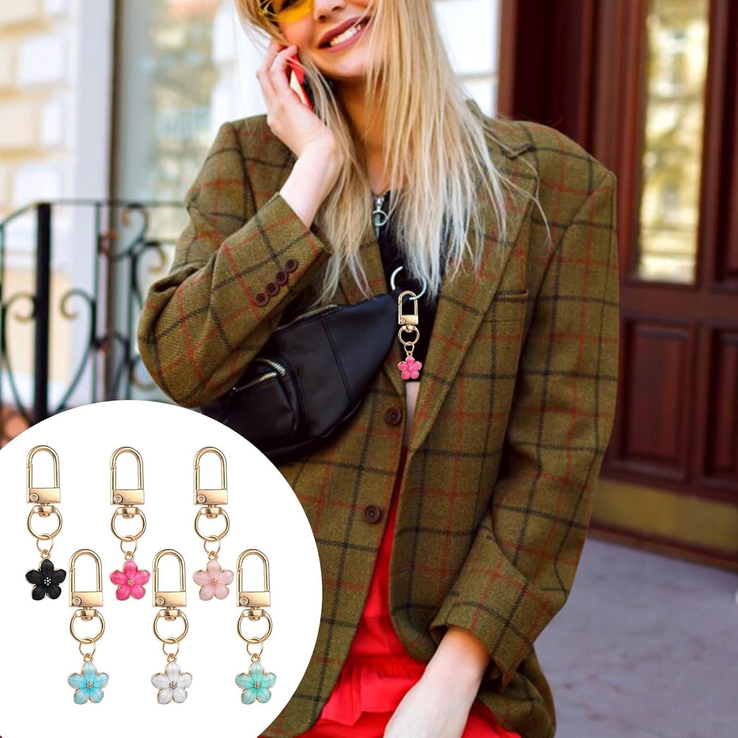 Cute Flower Keychain for Women, 6 Pcs Aesthetic Keychains Purse Charms Zipper Pull Charm Handbag Charms Bag Charms for Handbags Backpack Purse Accessories Car Keys Birthday Valentine Day Gifts