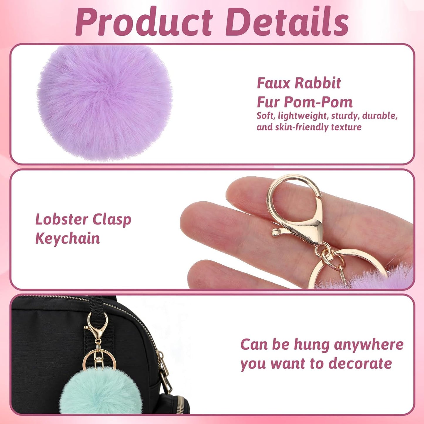 4 Pcs Pom Pom Keychains, Artificial Fur Ball Keychain Charms Ball Keyrings, Soft Fluffy Plush Tote Pendant Pompom Key Chains, Cute Colorful Car Bag Charm Purse Bag Accessories for Women (4 Colors)
