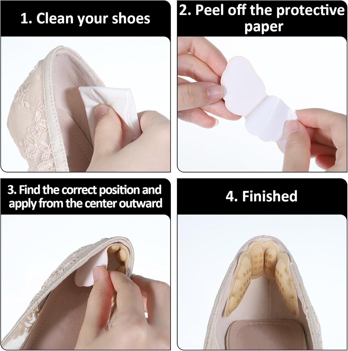 6 Pairs Heel Pads for Shoes, Soft Heel Grips Cushion Comfortable Heels Pads Cushion Protectors Inserts for Men Women Pain Relief, Improved Fit Loose Shoes, Comfort Protectors (Black, Beige)
