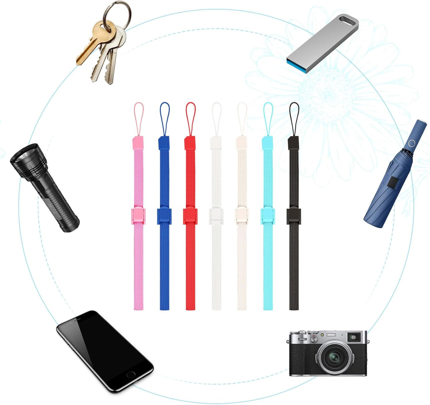 7 PCS Hand Wrist Strap, Adjustable Phone Lanyards for Wii Remote Multi Purpose Wristbands Phone Strap Wristlet Wristband with Lock for Wii Remote Controller, MobilePhone, Mp3, Digital Camera