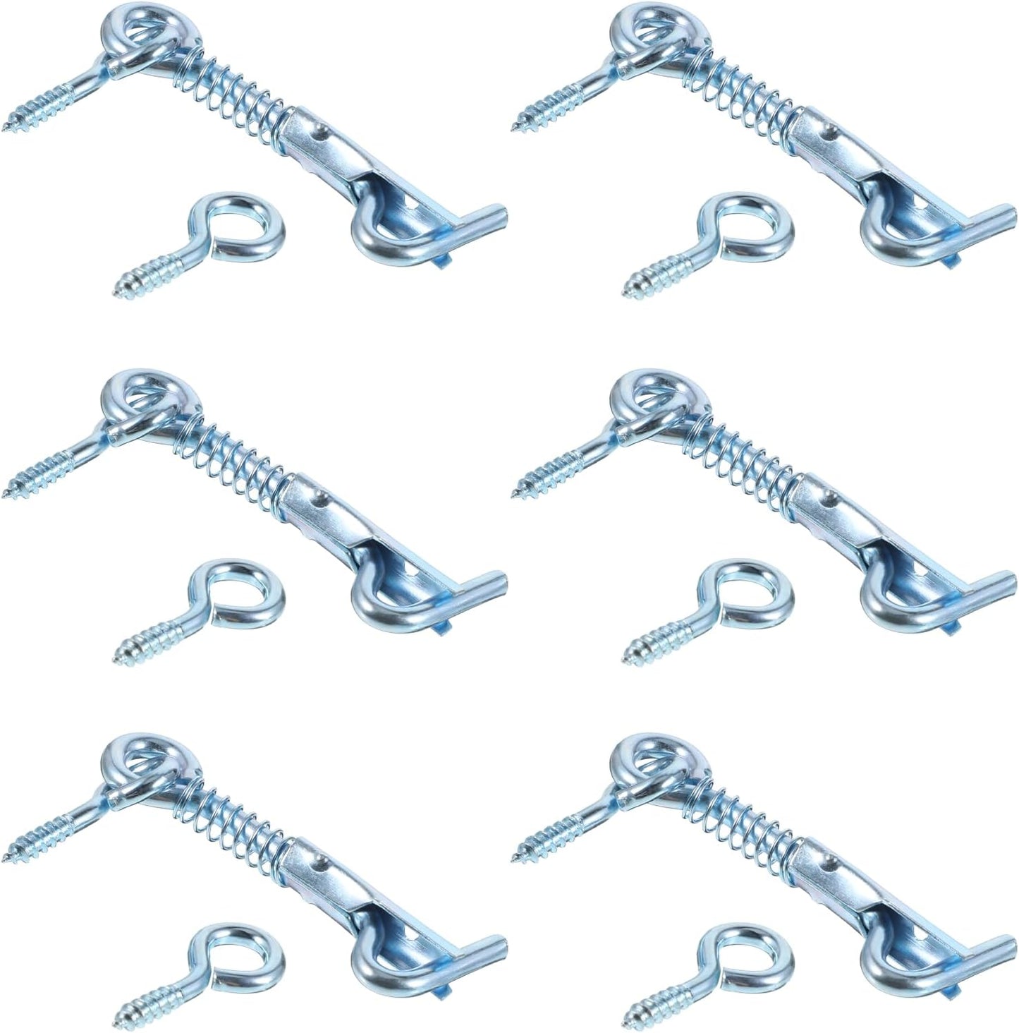 6 Pack Safety Hook and Eye Latch, 2 Inch Stainless Steel Spring Lock Gate Latch, Heavy Duty Rustproof Wire Gate Hook for Farm, Barn, Bathroom Doors, Family Security, Durable Outdoor Indoor Use