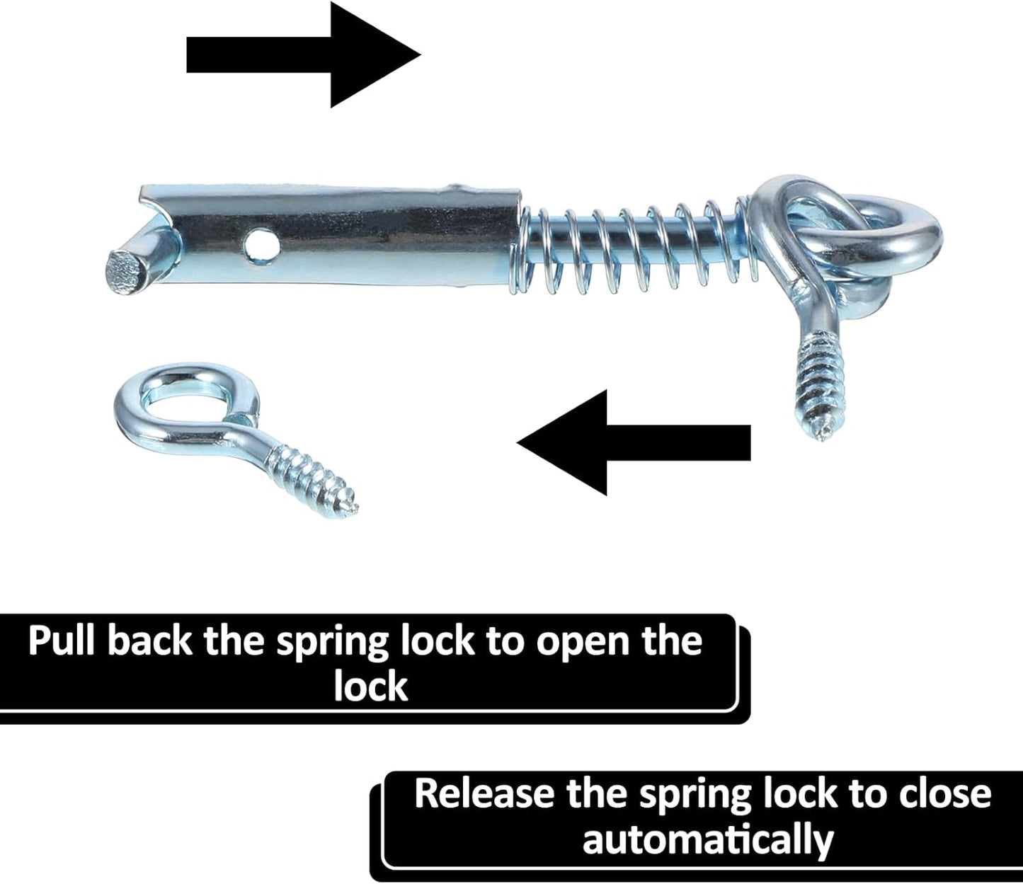 6 Pack Safety Hook and Eye Latch, 2 Inch Stainless Steel Spring Lock Gate Latch, Heavy Duty Rustproof Wire Gate Hook for Farm, Barn, Bathroom Doors, Family Security, Durable Outdoor Indoor Use