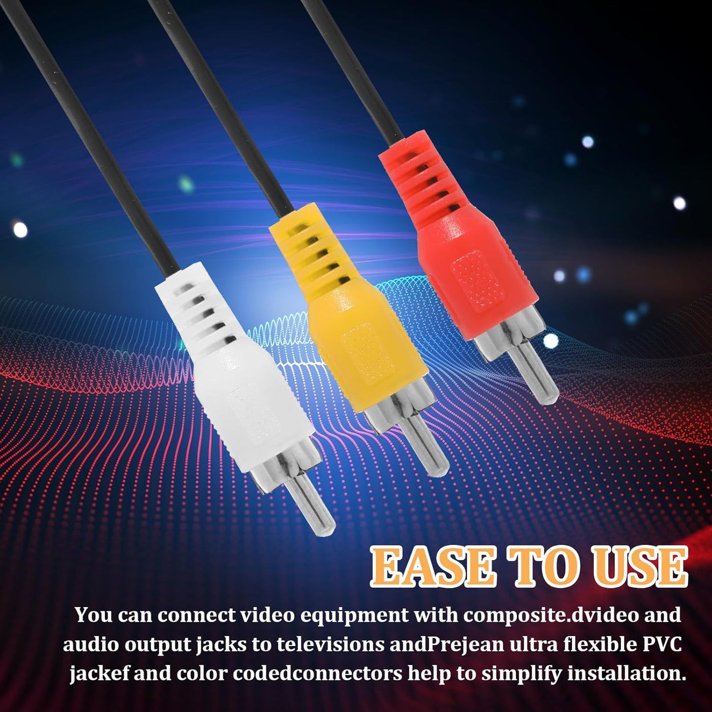 5FT RCA Audio Video Composite Cable, AV Cable Red/White/Yellow 3 Male to 3 Male for TV, DVD, VCR, Projector, Amplifier, Speaker, Satellite, Home Theater Receivers