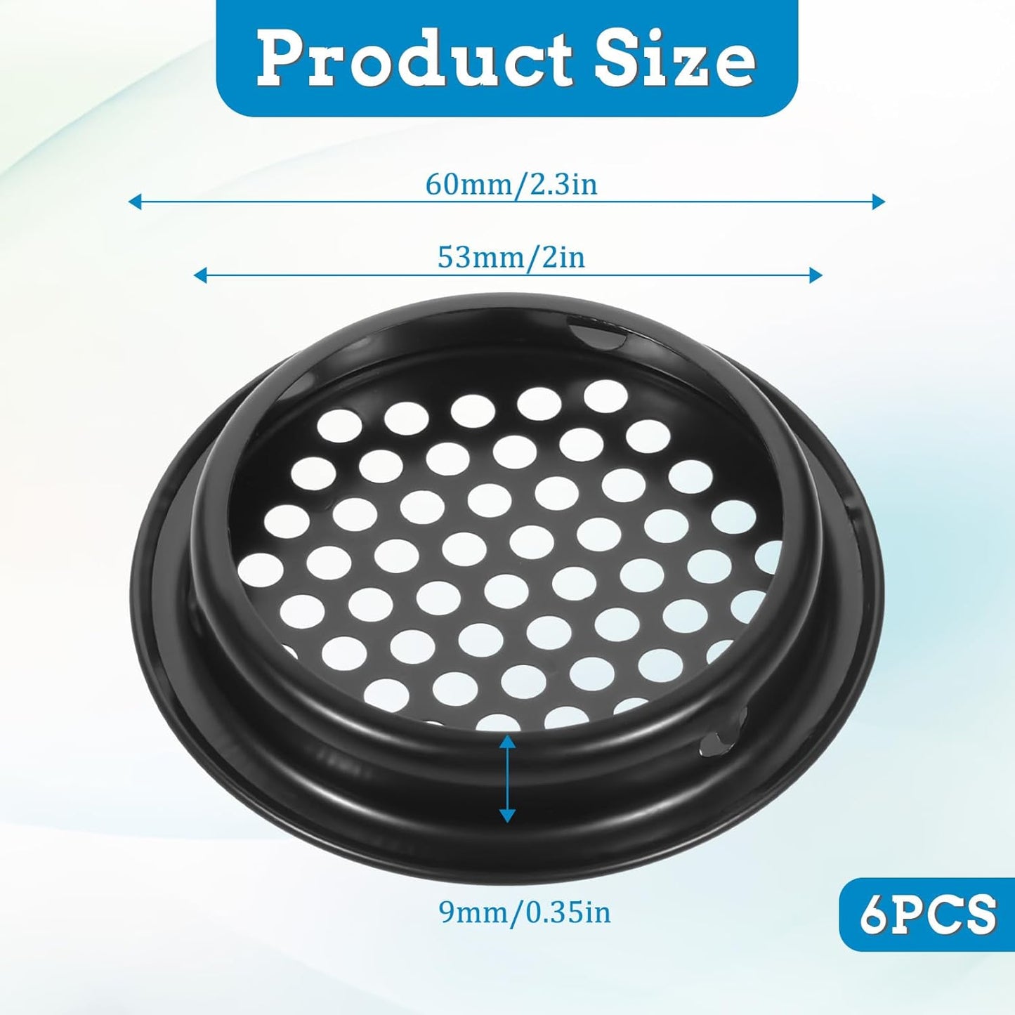 Soffit Vents Round Vent Cover, 6 Pcs 53mm/ 2inch Air Vents Stainless Steel Black Soffit Louver Vent Mesh Hole for Kitchen Bathroom Wardrobe Cabinet
