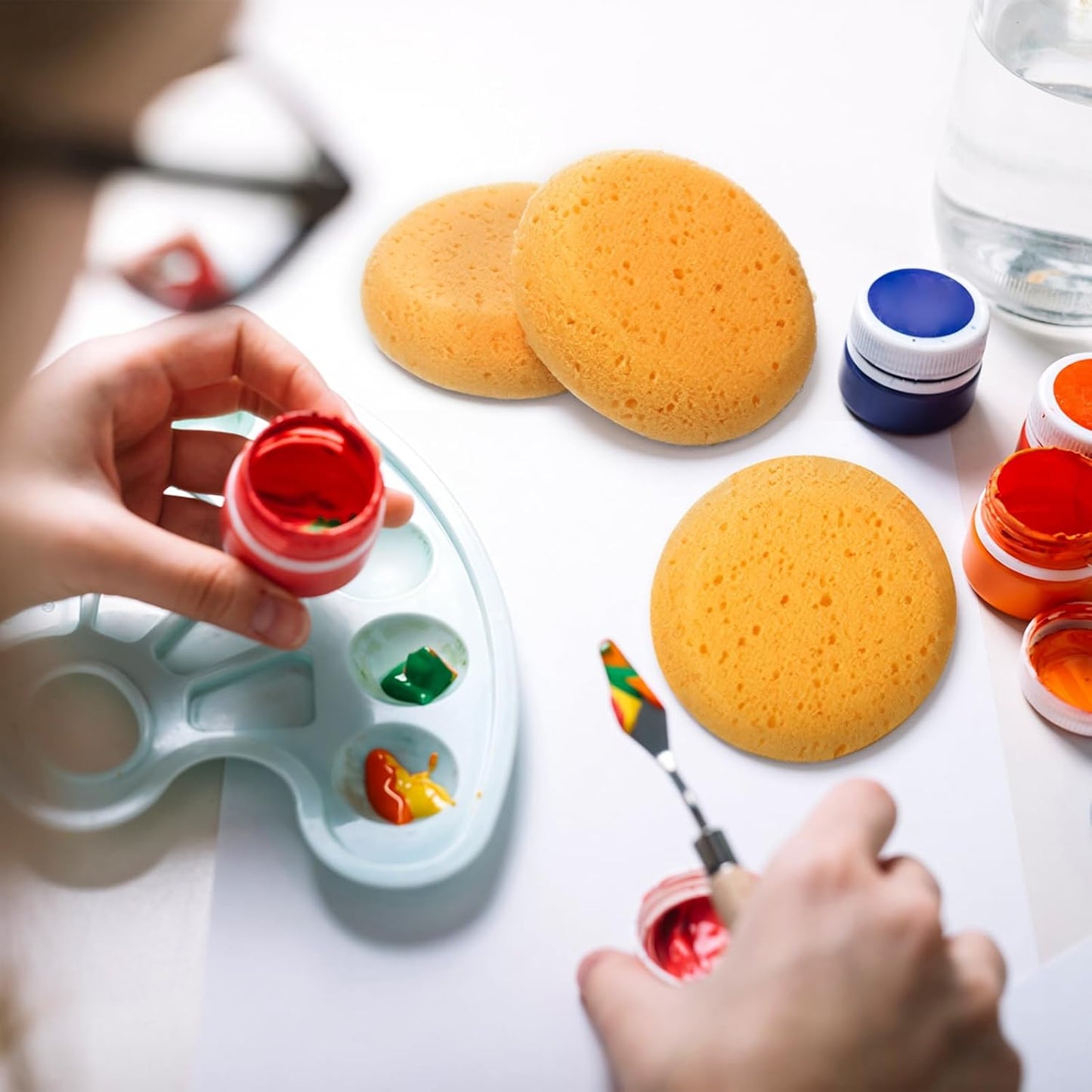 Paint Sponge, 12 Pcs Orange Round Painting Sponges 3 Inch Artist Pottery Sponge Applicator Watercolor Sponges for Face Painting Pottery Art Crafts Ceramics