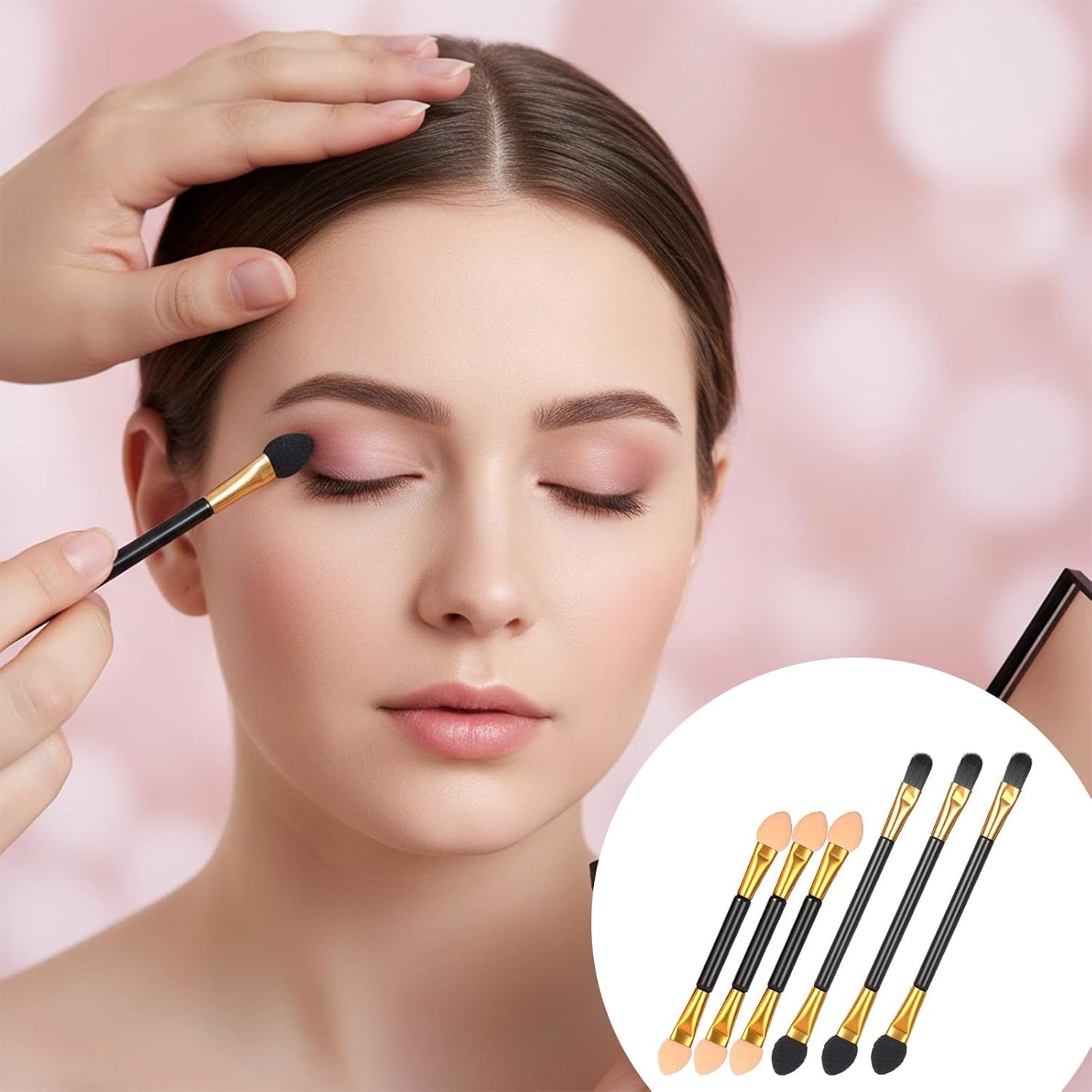 30 Pcs Eyeshadow Applicators Sponge Disposable Dual Sides Eye Shadow Applicators 2 Styles Eye Shadow Applicator Sticks Eyeshadow Brush Makeup Applicator for Women Cosmetic Tool (Black Gold)