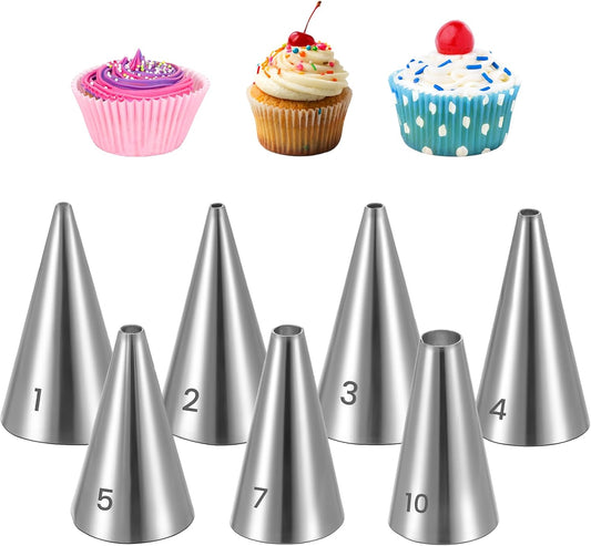 7 PCS Piping Tips, Cake Decorating Kit Extra Fine Stainless Steel Meringue Icing Tips Piping Nozzles Round Hole Icing Tip Cupcake Frosting Nozzles for Buttercream, Birthday Cake, Cupcake, DIY Art