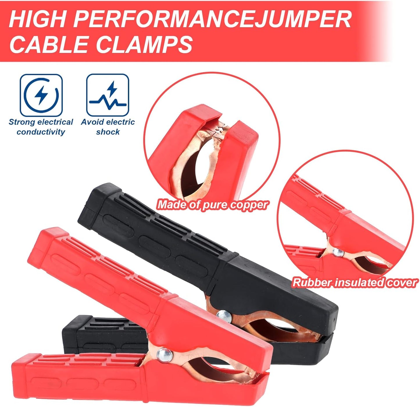 Jumper Cable Clamps, 2 Pcs Alligator Battery Clamps Clips Heavy Duty Batteries Charger Clamp 200 A Jumper Cable Ends Clamp Welder Clips for Under 5AWG Automotive Batteries Jump Starter Cables