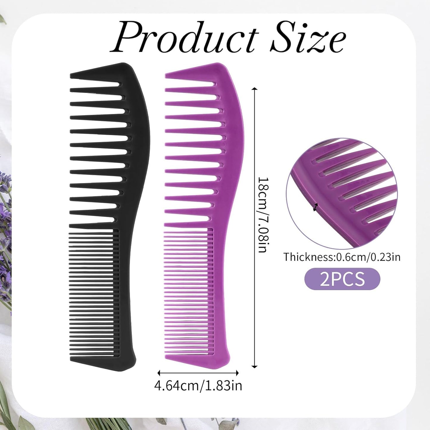 Plastic Comb All-Purpose Hair Grooming Set - 2 Pack Double-Sided Barber Combs, 7.1 inch Plastic for Men & Women - Wide & Fine Tooth for Professional Hairstyling (Purple,Black)