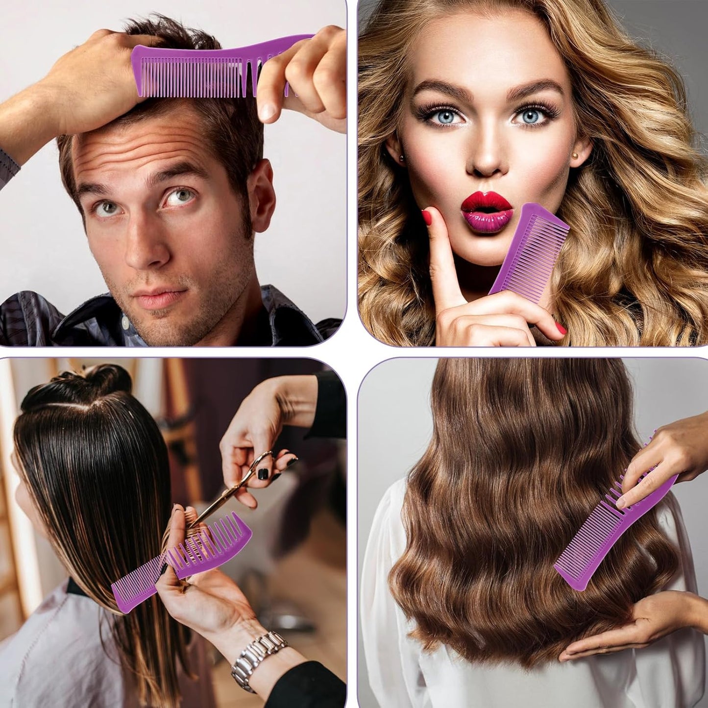 Plastic Comb All-Purpose Hair Grooming Set - 2 Pack Double-Sided Barber Combs, 7.1 inch Plastic for Men & Women - Wide & Fine Tooth for Professional Hairstyling (Purple,Black)