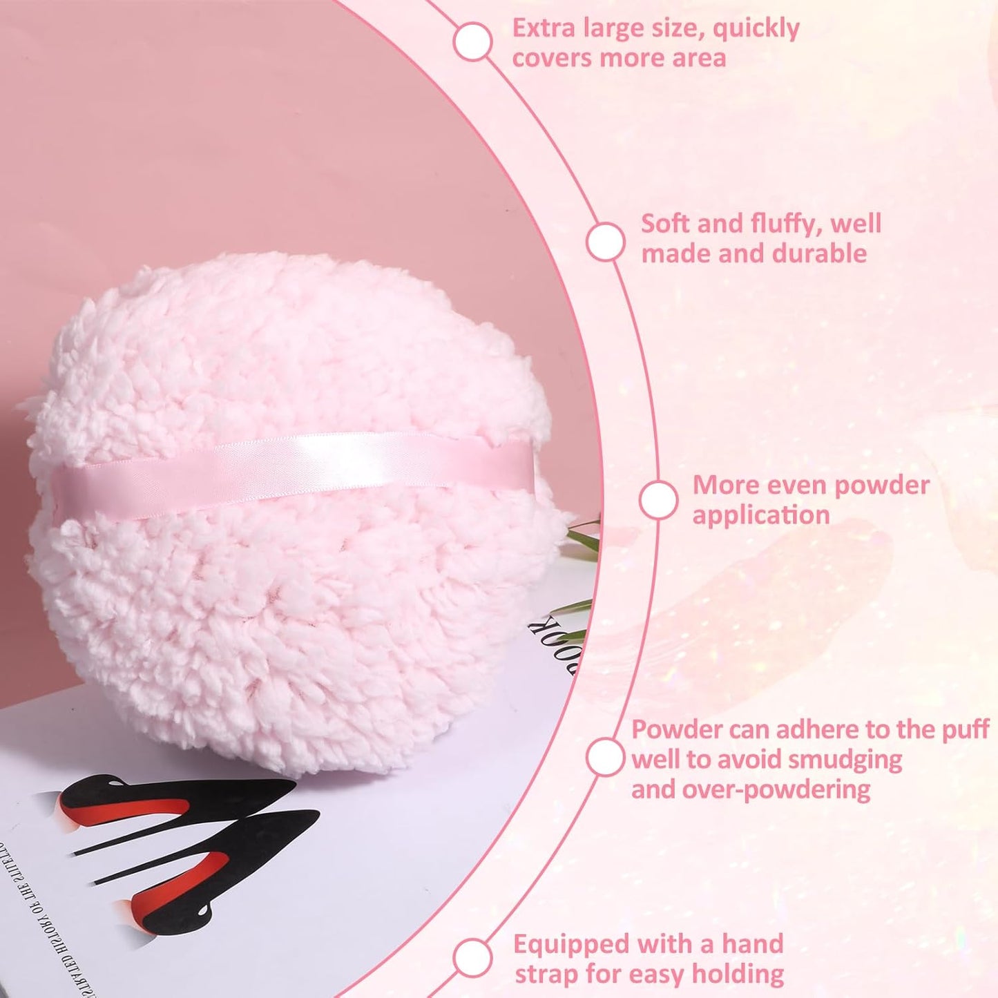 Body Powder Puff, 6 "x 3" Extra Large Ultra Soft Fluffy Sponge Plush Big Powder Applicator Pink Washable Reusable Durable Round Face Body Makeup Puff for Women (Pink)