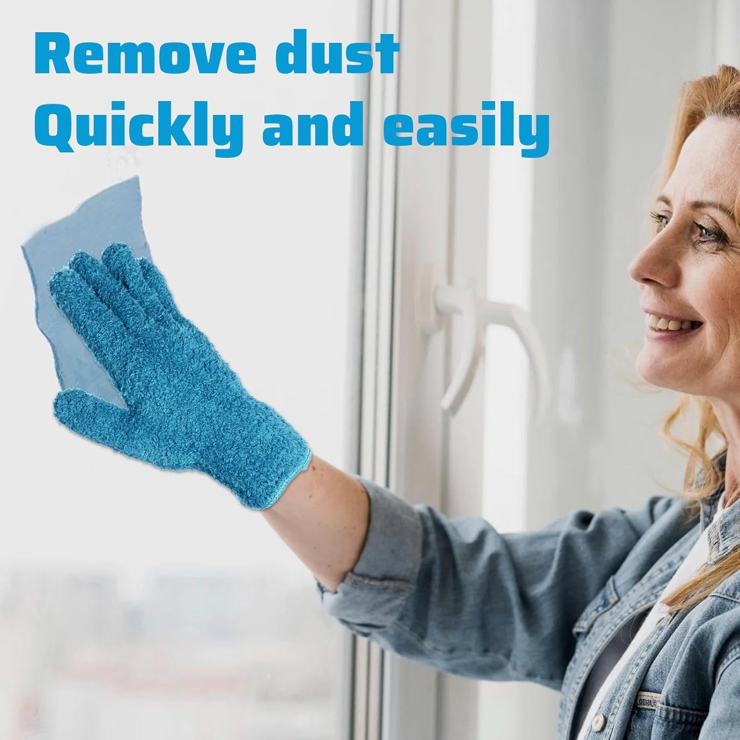 Microfiber Gloves for Plants Dusting Cleaning, Dusting Gloves for House Cleanings, Coral Fleece Cleaning Mittens Reusable Household Glove for Plants Cars Blinds Lamps Hard to Reach Corners (Blue)