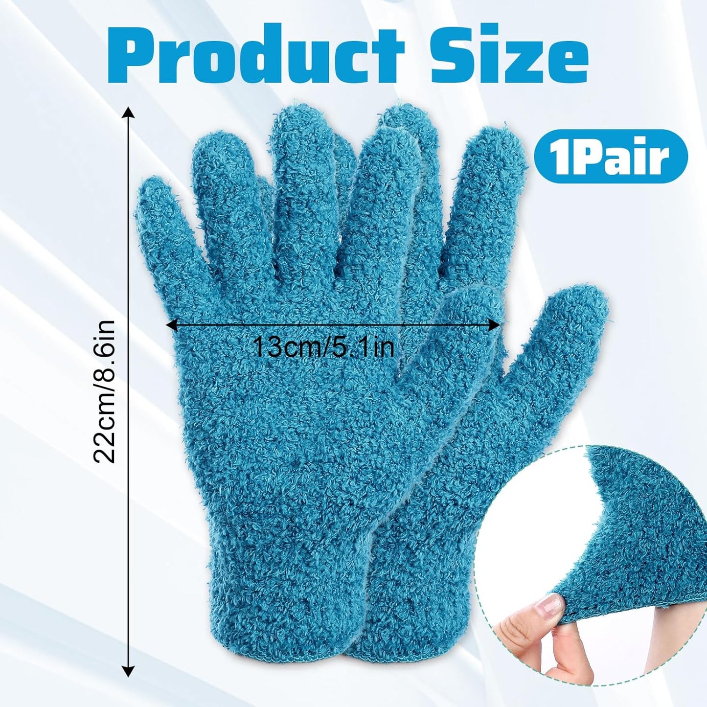 Microfiber Gloves for Plants Dusting Cleaning, Dusting Gloves for House Cleanings, Coral Fleece Cleaning Mittens Reusable Household Glove for Plants Cars Blinds Lamps Hard to Reach Corners (Blue)