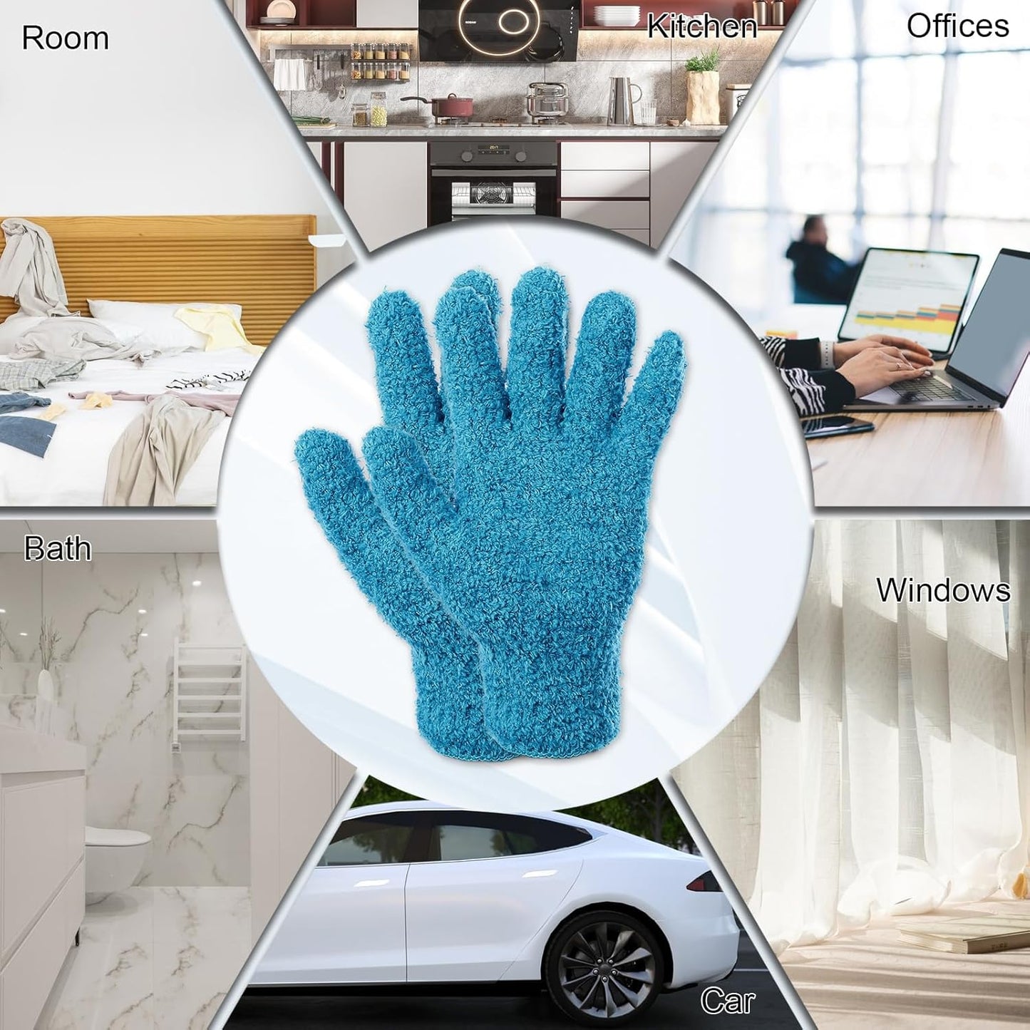 Microfiber Gloves for Plants Dusting Cleaning, Dusting Gloves for House Cleanings, Coral Fleece Cleaning Mittens Reusable Household Glove for Plants Cars Blinds Lamps Hard to Reach Corners (Blue)