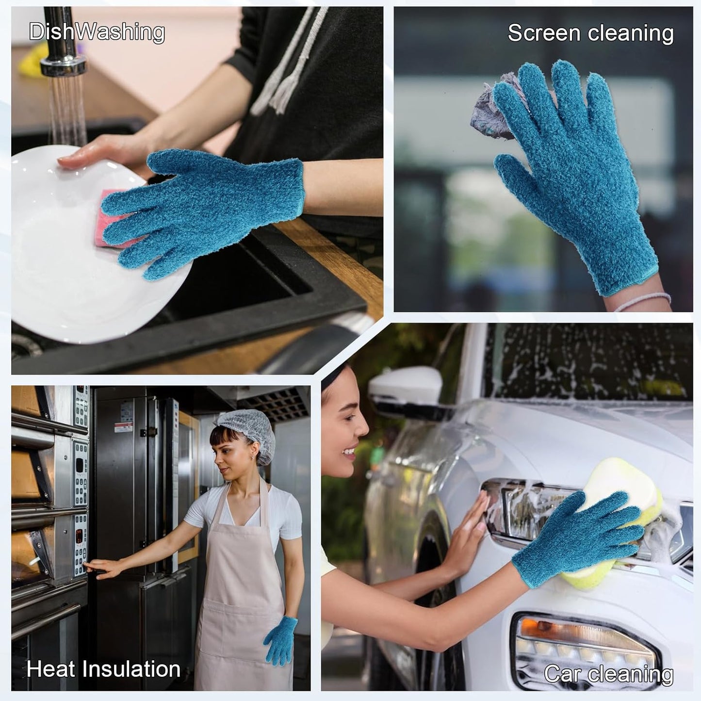 Microfiber Gloves for Plants Dusting Cleaning, Dusting Gloves for House Cleanings, Coral Fleece Cleaning Mittens Reusable Household Glove for Plants Cars Blinds Lamps Hard to Reach Corners (Blue)