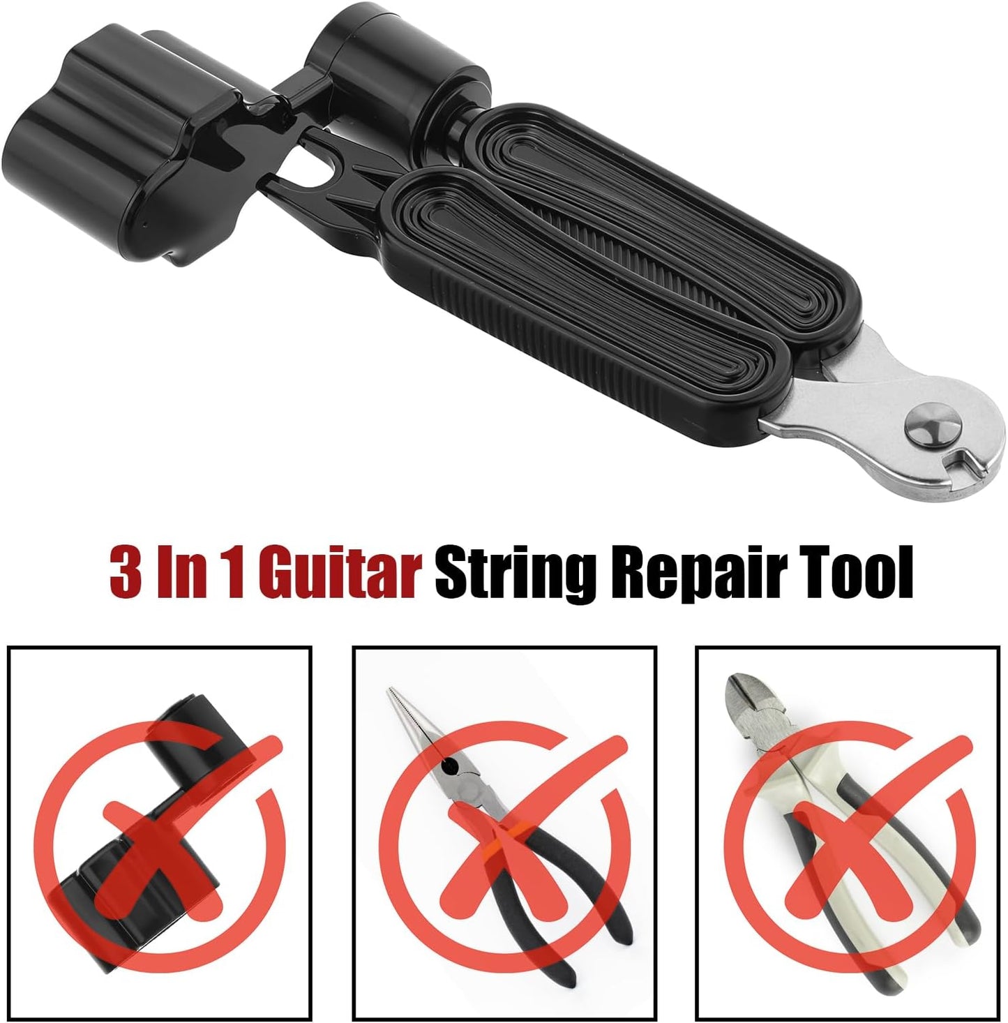 Guitar String Winder, Professional Guitar Tools Bridge Pin Puller and Cutter Musical Instrument String Winder 3 In 1 Tool for Repairing Restringing of Acoustic Electric Guitars (Black)