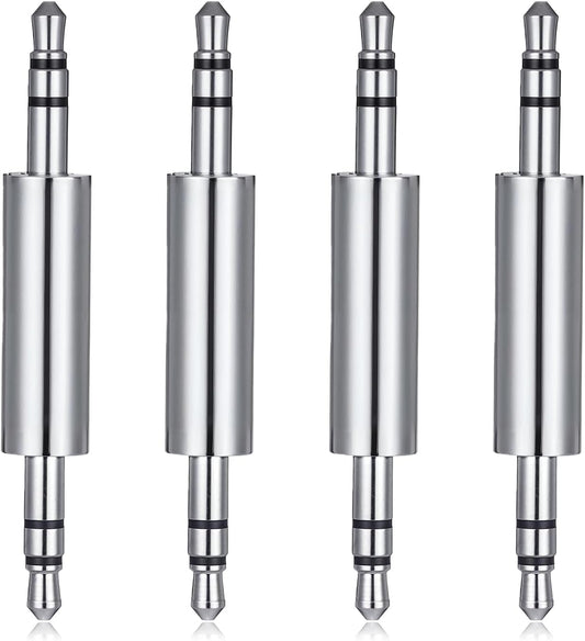 3.5 mm Male to Male Audio Cable Connector, 4 Pack 1/8" Audio Jack Stereo Jack Adapter Metal Silver Headphone Jacks Coupler Connector for Smartphones, Mic