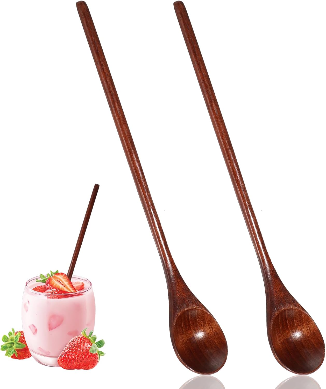 2 PCS Wooden Spoons for Honey, Long Handle Mixing Wooden Spoon 7.8 Inch Honey Spoons Matcha Spoon for Stirring Brown Cocktail Stirrer Mixing Teaspoon for Home Kitchen Bar Restaurant