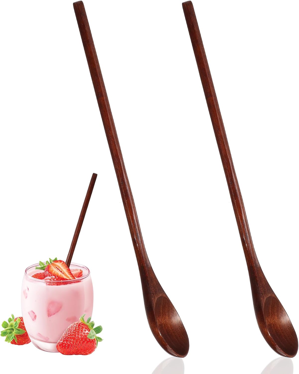 2 PCS Wooden Spoons for Honey, Long Handle Mixing Wooden Spoon 7.8 Inch Honey Spoons Matcha Spoon for Stirring Brown Cocktail Stirrer Mixing Teaspoon for Home Kitchen Bar Restaurant