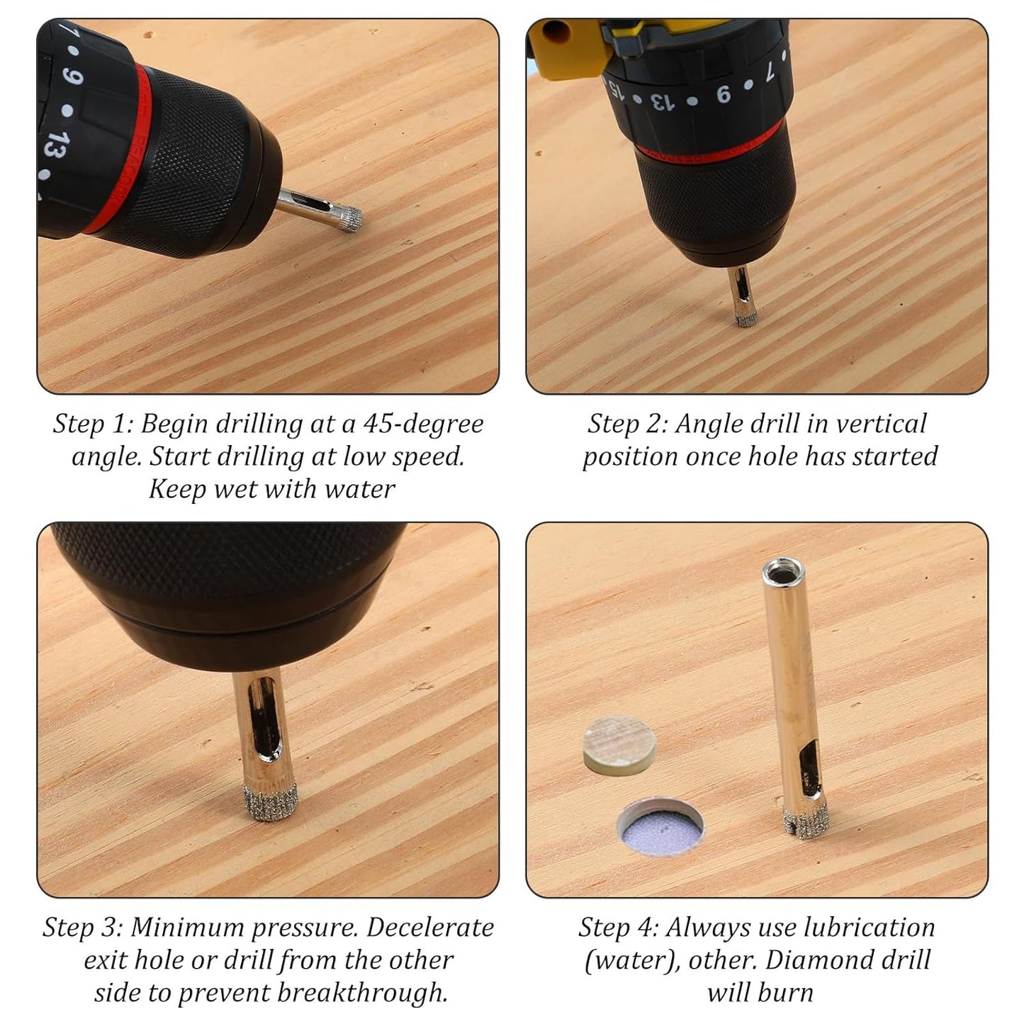 1/4" Diamond Hole Saw Drill Bits, 15PCS Glass Tile Holes Saw 1.1 inch Cutting Depth Glass Hole Saws Tile Holes Saws for Ceramic Marble Porcelain Tiles Granite Quartz