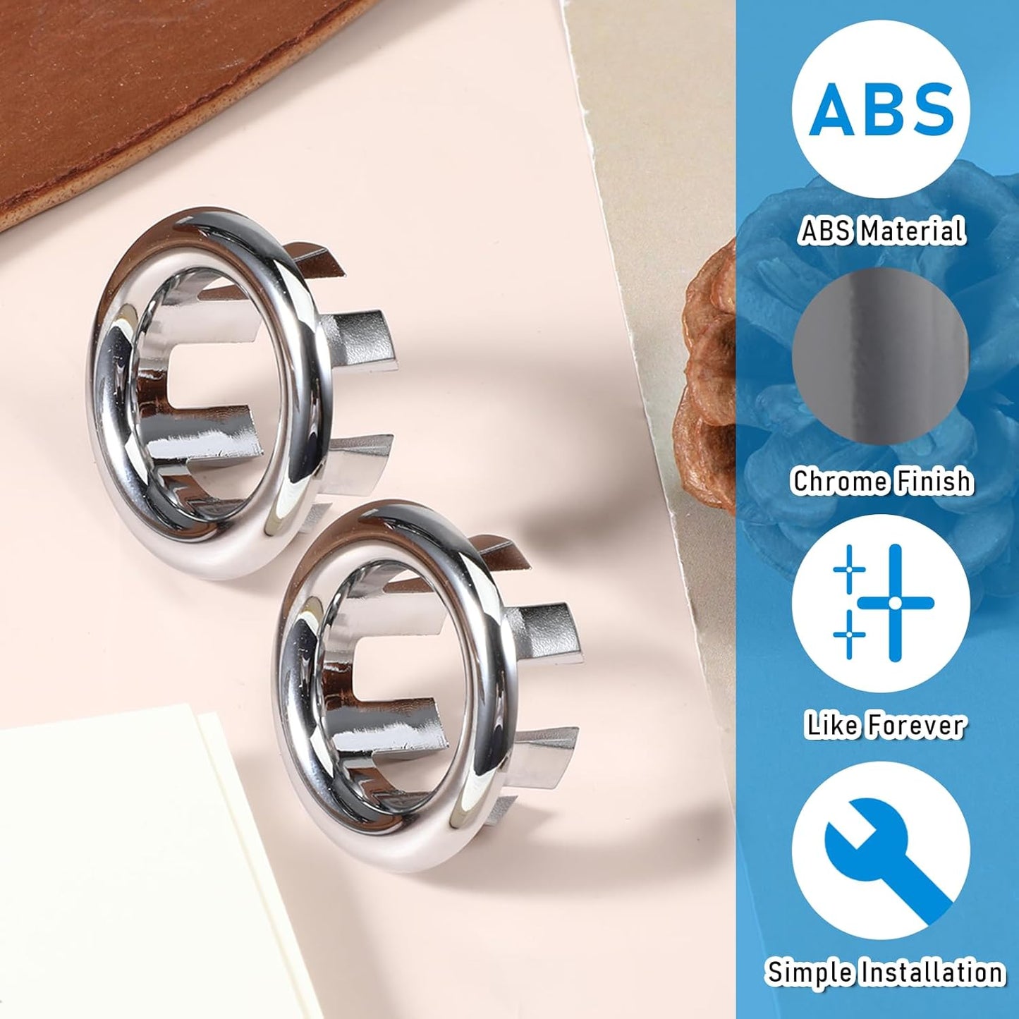 Sink Overflow Ring, 2 Pack Universal Bathroom Kitchen Sink Hole Trim Chrome Drain Cover, Overflow Trim Ring Insert Cap Fits Round Hole Diameter Replacement for Basin Vanity, Ceramic Sinks