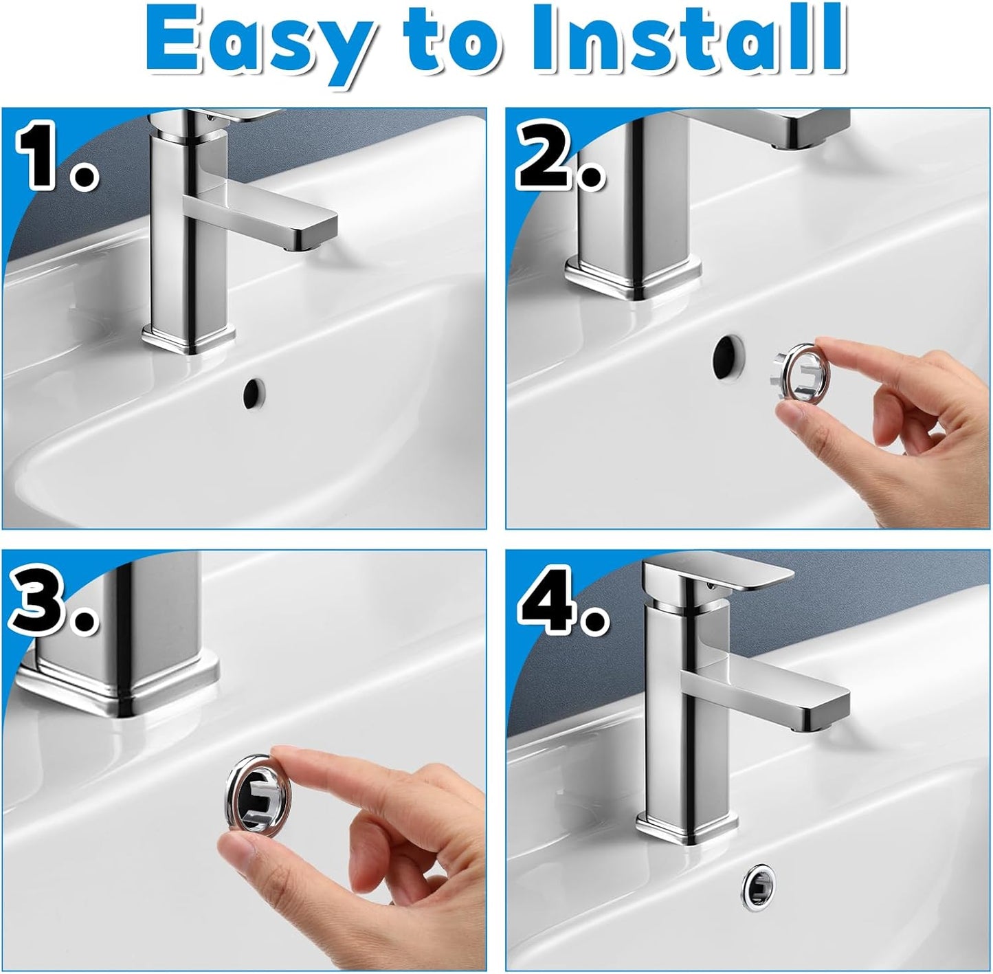Sink Overflow Ring, 2 Pack Universal Bathroom Kitchen Sink Hole Trim Chrome Drain Cover, Overflow Trim Ring Insert Cap Fits Round Hole Diameter Replacement for Basin Vanity, Ceramic Sinks