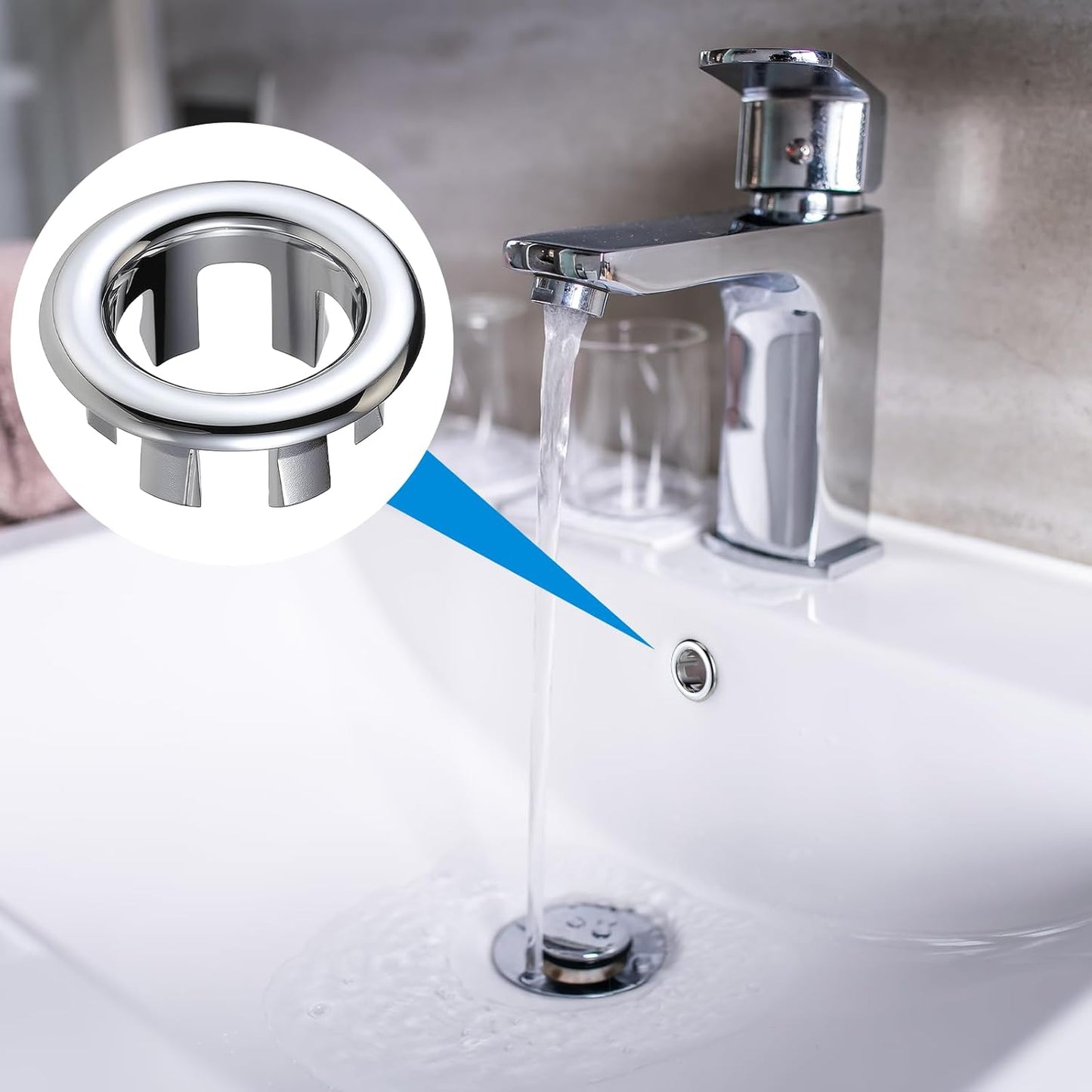 Sink Overflow Ring, 2 Pack Universal Bathroom Kitchen Sink Hole Trim Chrome Drain Cover, Overflow Trim Ring Insert Cap Fits Round Hole Diameter Replacement for Basin Vanity, Ceramic Sinks