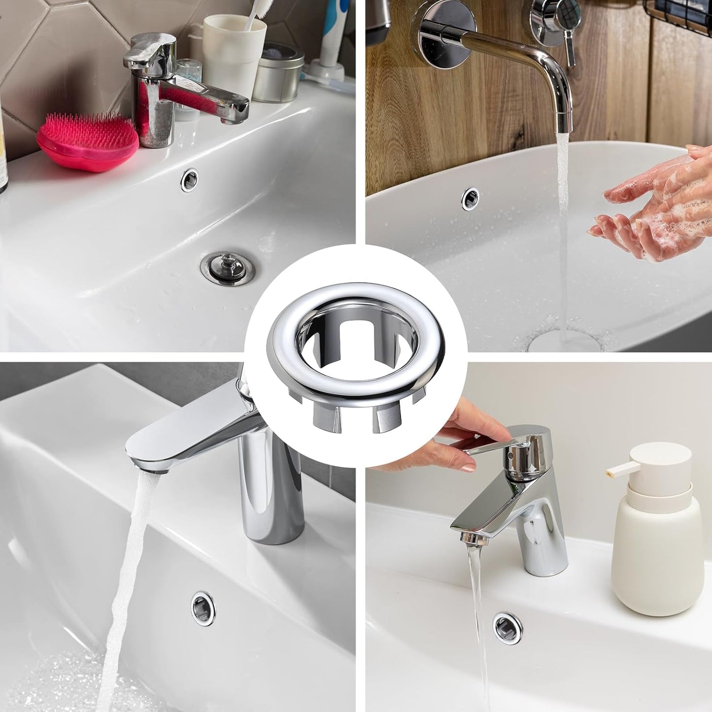 Sink Overflow Ring, 2 Pack Universal Bathroom Kitchen Sink Hole Trim Chrome Drain Cover, Overflow Trim Ring Insert Cap Fits Round Hole Diameter Replacement for Basin Vanity, Ceramic Sinks